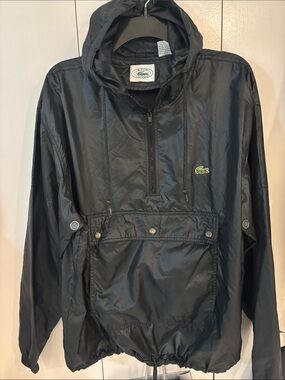 Vintage Lacoste Black parka rain jacket pull over,L